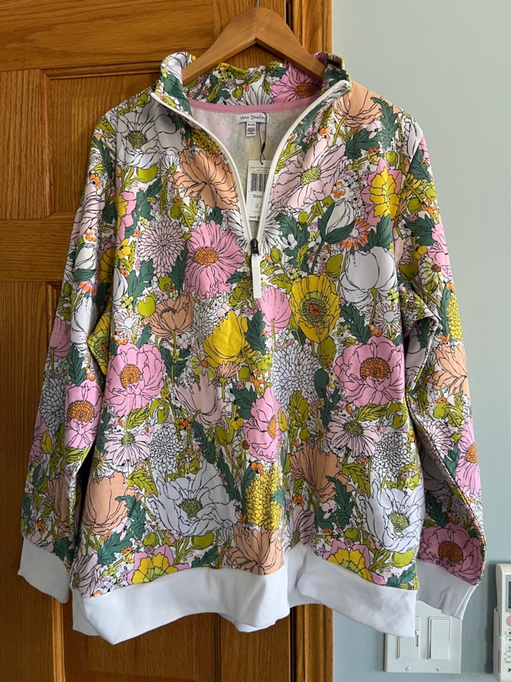 Vera Bradley Floral Half-Zip Pullover Sweatshirt - Pink, Yellow & Green